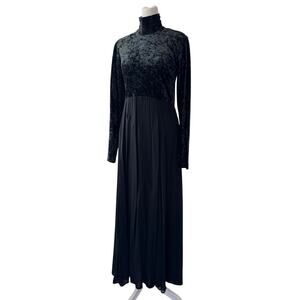 Vintage ‘90s Bonnie Strauss Black Velvet High Neck Long Sleeve Maxi Dress